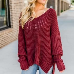 Pink Lily Have You Near Wine Sweater